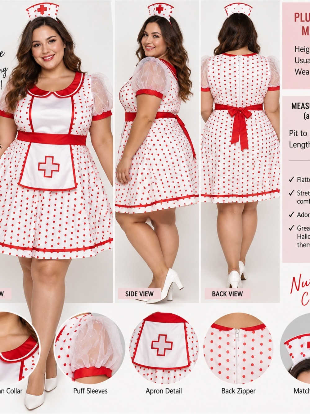 Spirit White and Red Polka Dot Nurse Costume Dress
